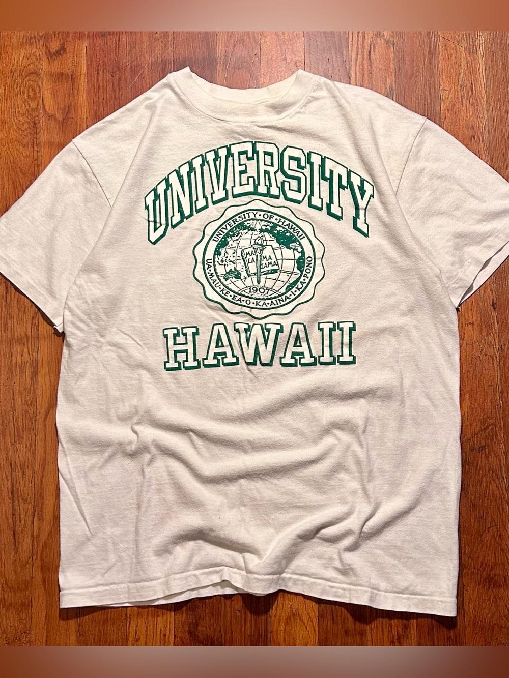 Vintage ‘80s University of Hawaii Single Stitch White Green Logo T-shirt M